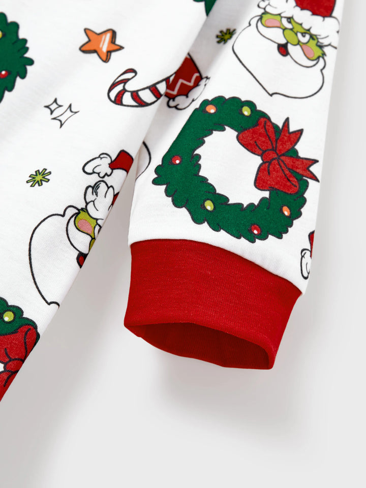 Conjunto de Pijamas em Coordenação para a Família com Tema do Grinch de Natal e Meias de Natal Vermelhas