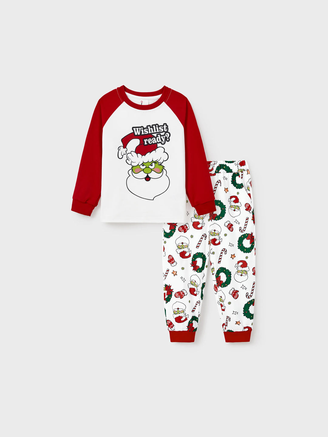 Conjunto de Pijamas em Coordenação para a Família com Tema do Grinch de Natal e Meias de Natal Vermelhas