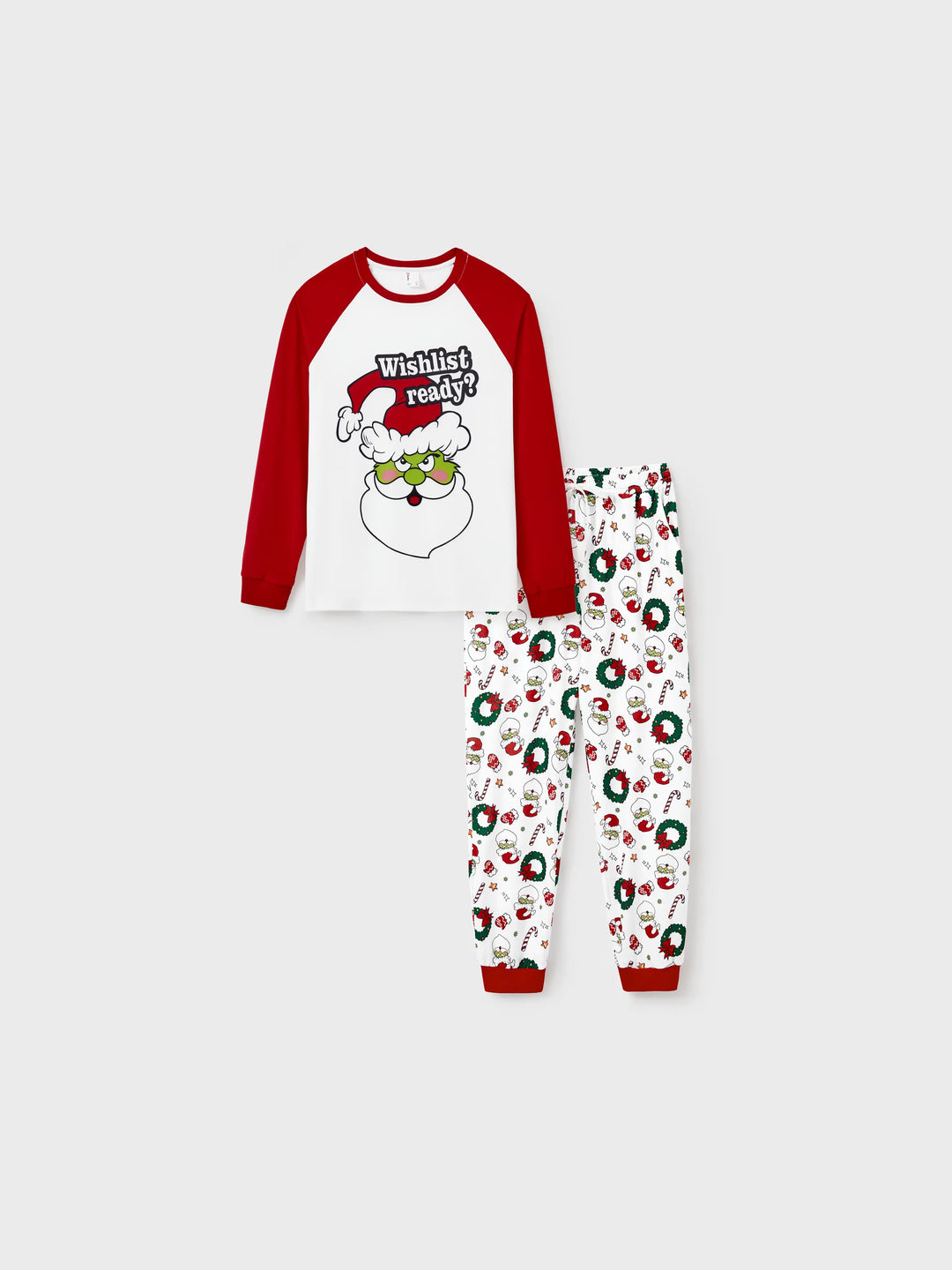 Conjunto de Pijamas em Coordenação para a Família com Tema do Grinch de Natal e Meias de Natal Vermelhas