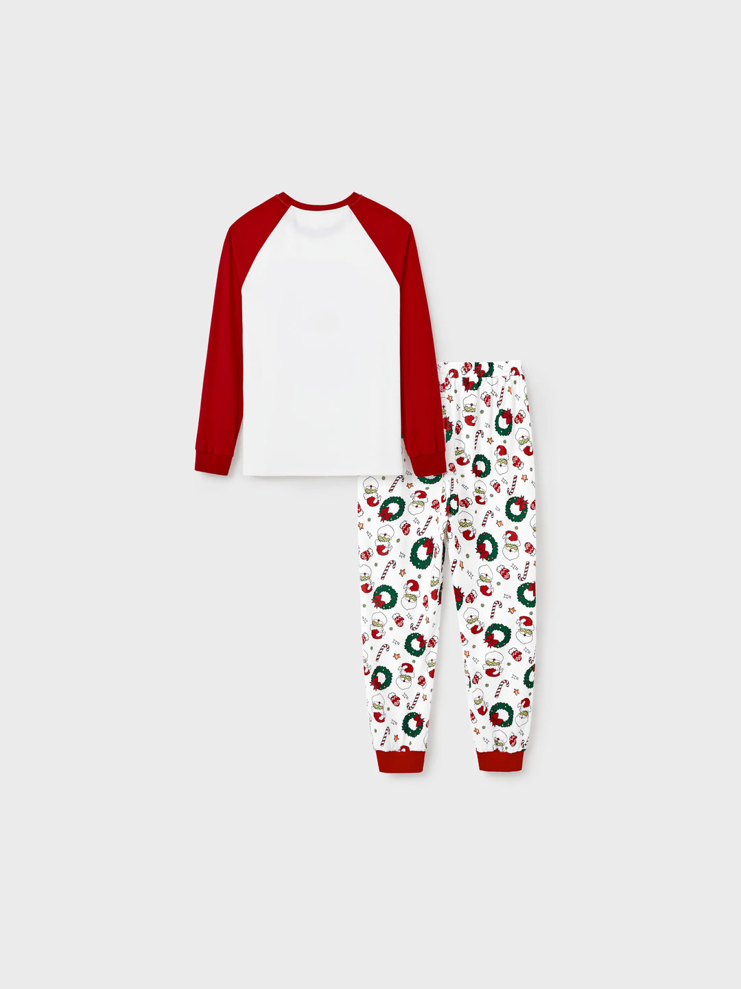 Conjunto de Pijamas em Coordenação para a Família com Tema do Grinch de Natal e Meias de Natal Vermelhas