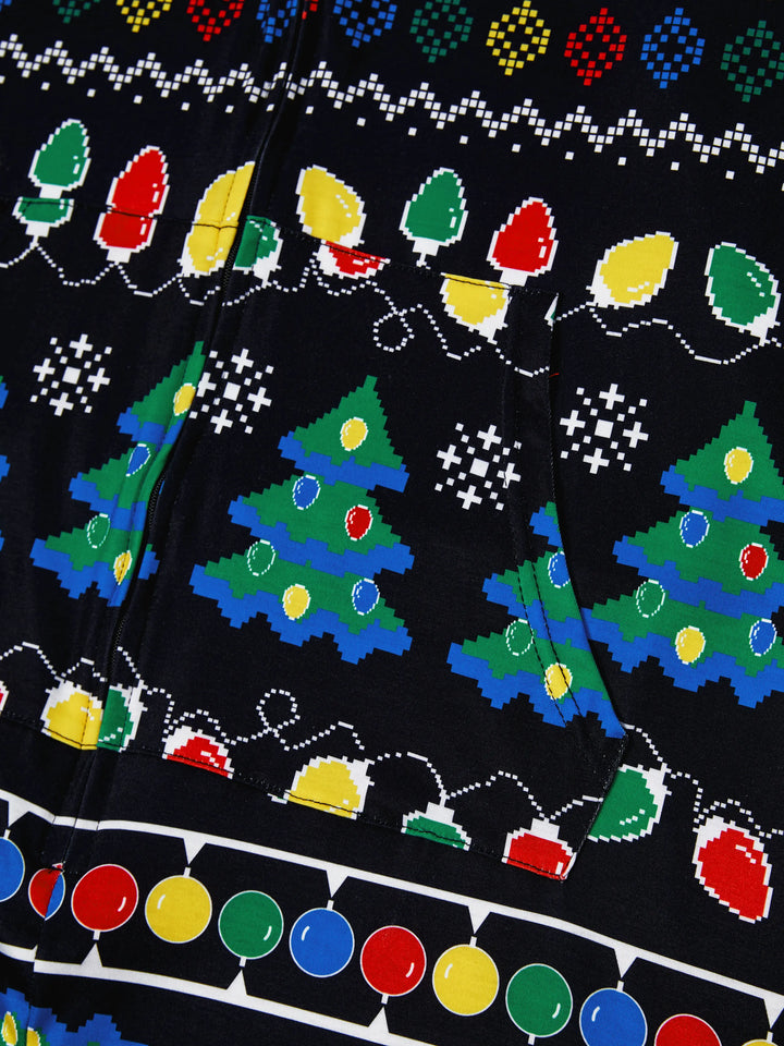 Conjunto de Pijamas de Natal para a Família com Estampado de Árvore de Natal e Meias de Natal Pretas