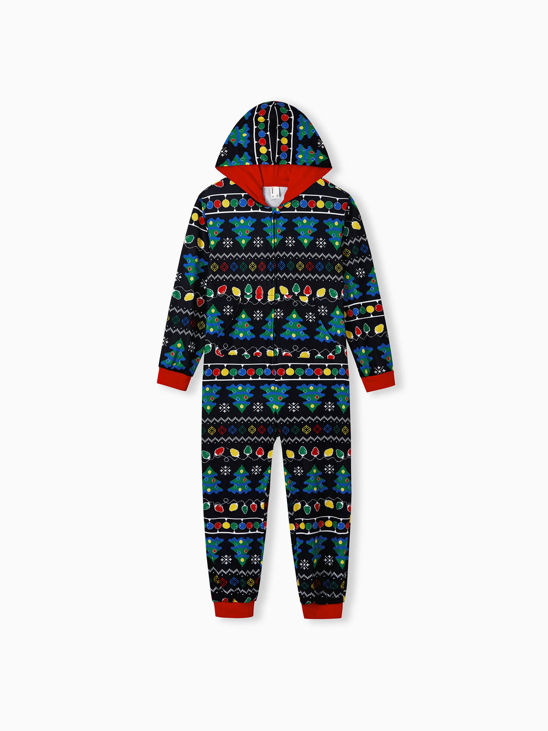 Conjunto de Pijamas de Natal para a Família com Estampado de Árvore de Natal e Meias de Natal Pretas