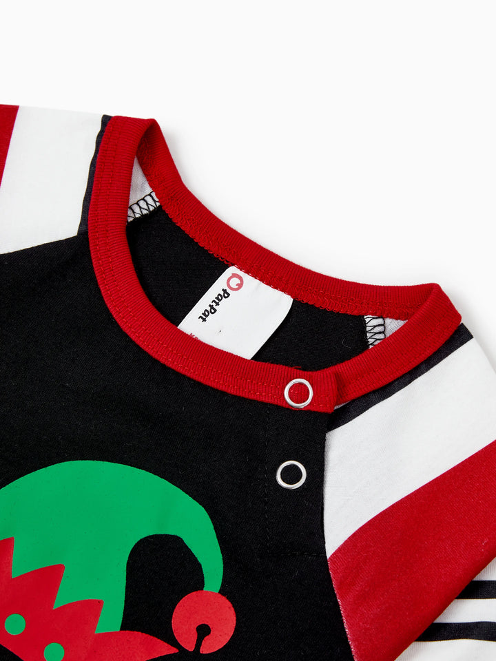 Conjunto de Pijamas Coincidentes para a Família com Estampa de Elfo e Meias de Natal em Preto