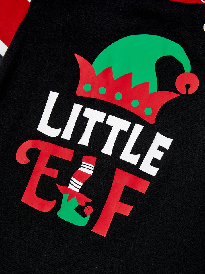 Conjunto de Pijamas Coincidentes para a Família com Estampa de Elfo e Meias de Natal em Preto