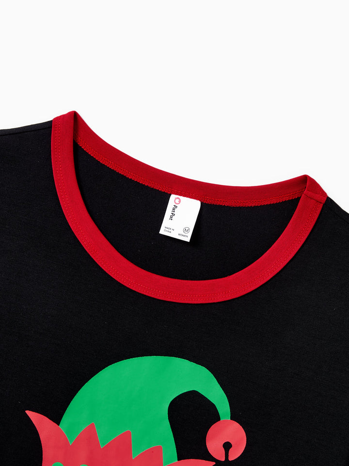Conjunto de Pijamas Coincidentes para a Família com Estampa de Elfo e Meias de Natal em Preto