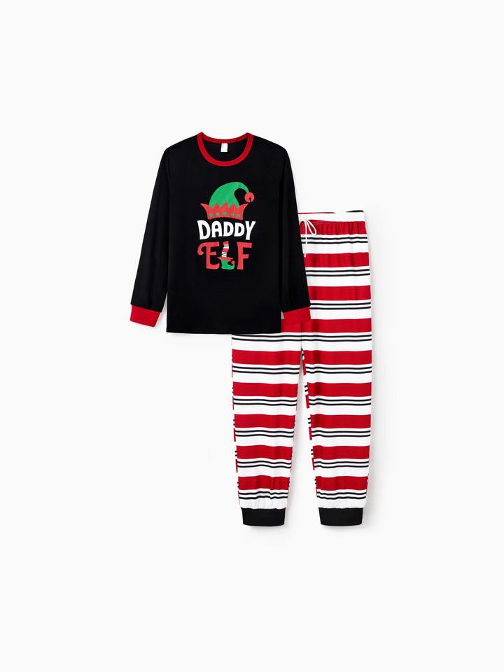 Conjunto de Pijamas Coincidentes para a Família com Estampa de Elfo e Meias de Natal em Preto