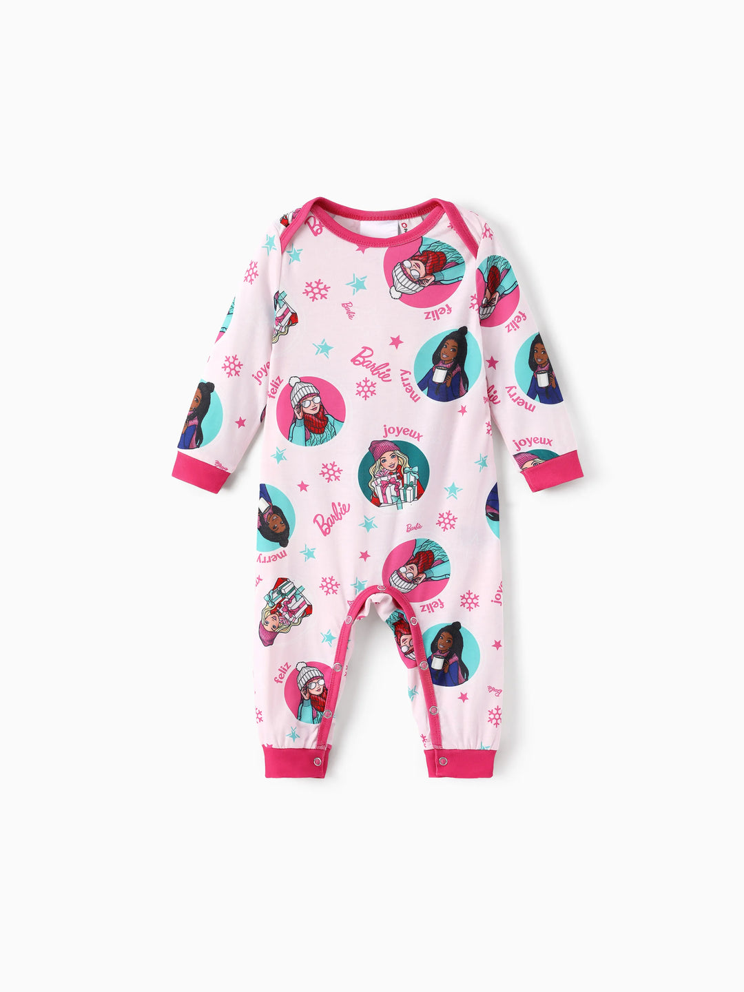 Conjunto de Pijamas de Natal em Conjunto para Família com Flocos de Neve e Meias de Natal Barbie - Cor de Rosa