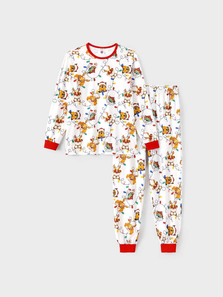 Conjunto de Pijamas Justos em Algodão Orgânico para a Família, Combinação de Natal da PAW Patrol, com Meias de Natal Brancas