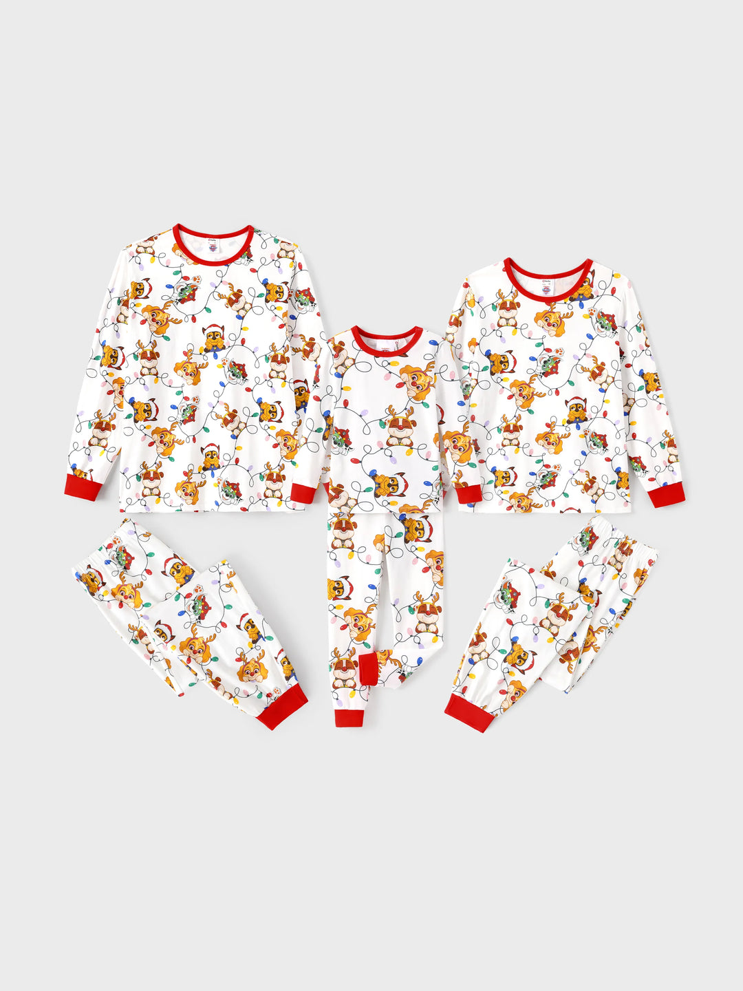 Conjunto de Pijamas Justos em Algodão Orgânico para a Família, Combinação de Natal da PAW Patrol, com Meias de Natal Brancas