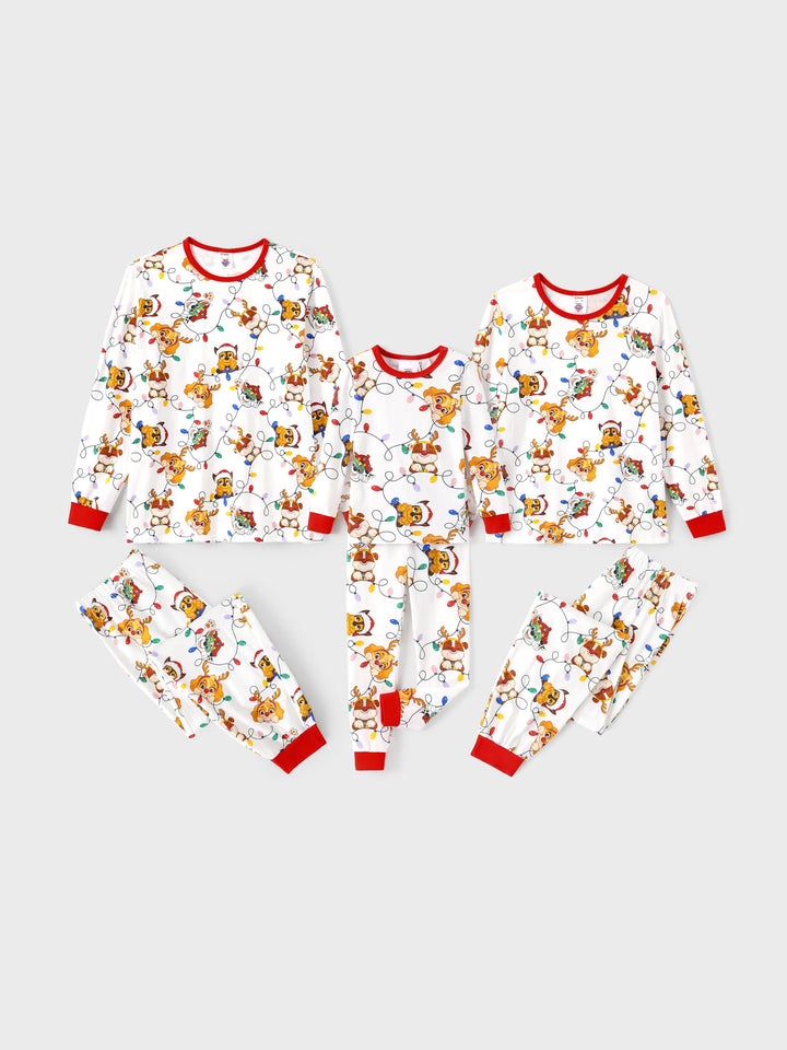 Conjunto de Pijamas Justos em Algodão Orgânico para a Família, Combinação de Natal da PAW Patrol, com Meias de Natal Brancas