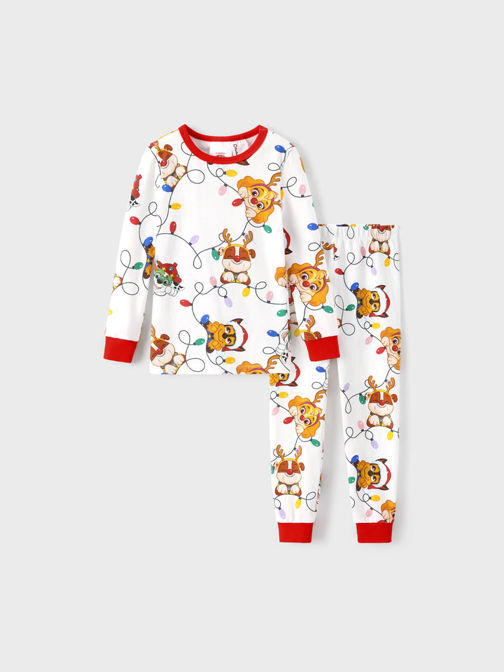 Conjunto de Pijamas Justos em Algodão Orgânico para a Família, Combinação de Natal da PAW Patrol, com Meias de Natal Brancas