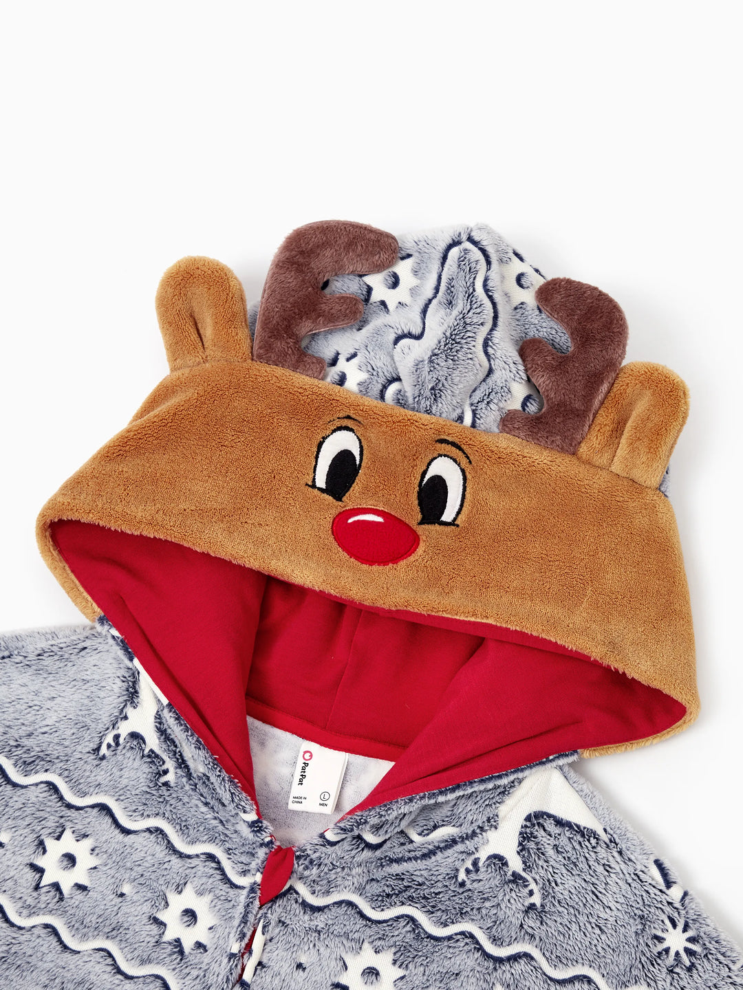 Conjunto de Pijamas em Família Combinados para o Natal com Estampado de Renas - Pijamas que Brilham no Escuro com Meias de Natal Brancas/Cinzentas