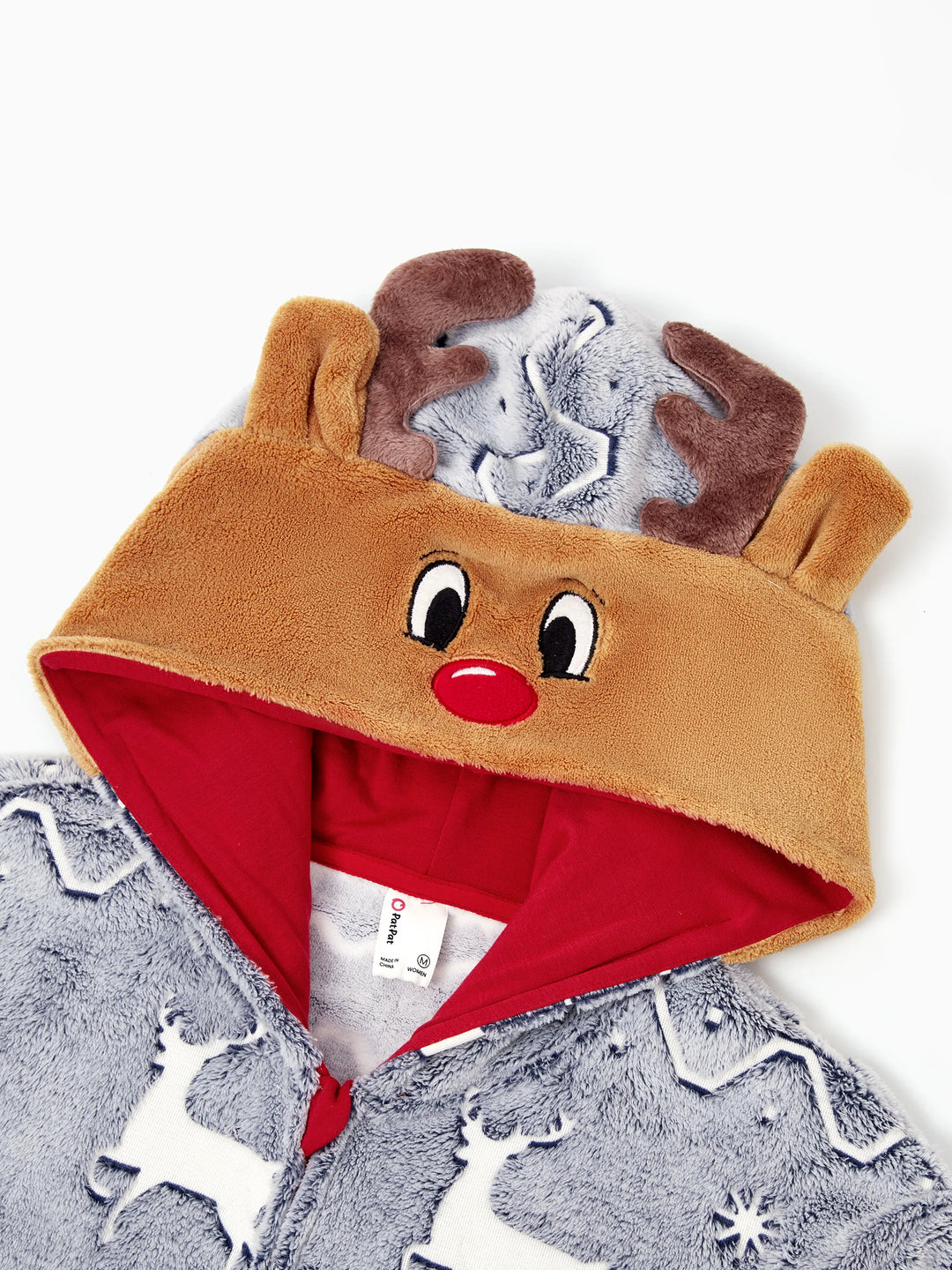 Conjunto de Pijamas em Família Combinados para o Natal com Estampado de Renas - Pijamas que Brilham no Escuro com Meias de Natal Brancas/Cinzentas