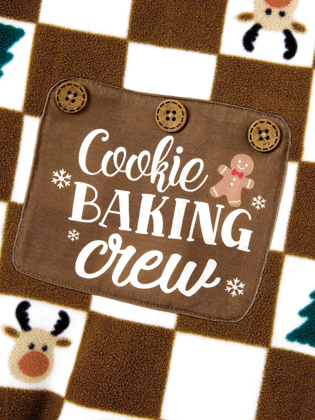 Conjunto de Pijamas de Fleece com Capuz Combinados para Família - Tema Natalino de Gengibre com Estampa Xadrez e Meias de Natal em Cores.