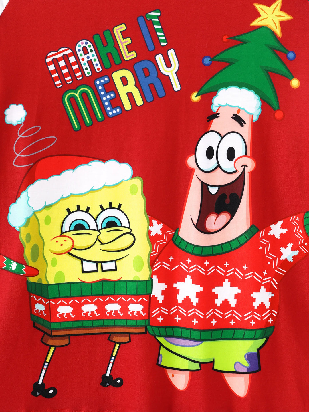 Conjunto de Pijamas com Listras de Natal da Família SpongeBob SquarePants, com Meias de Natal Vermelhas.