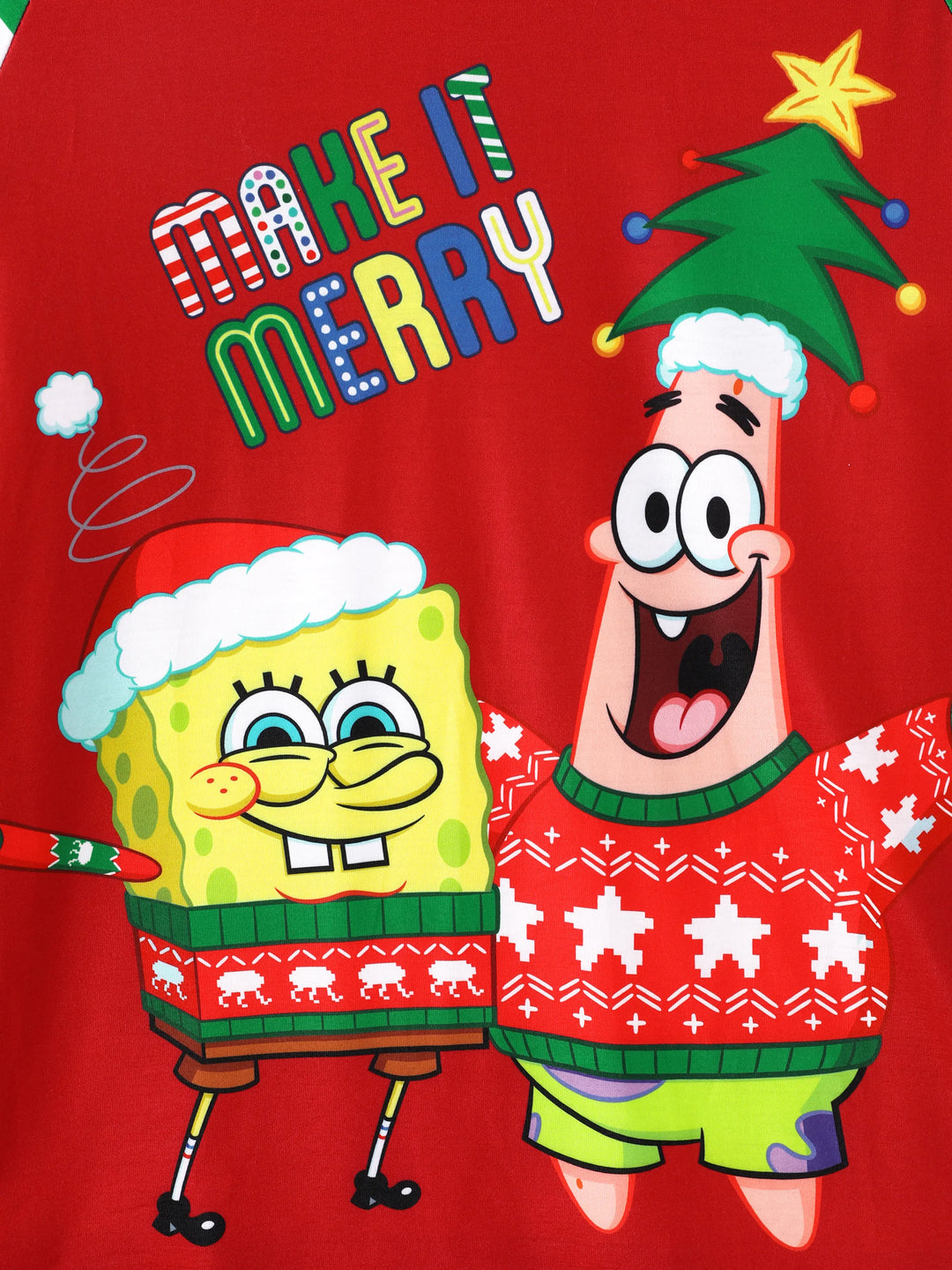 Conjunto de Pijamas com Listras de Natal da Família SpongeBob SquarePants, com Meias de Natal Vermelhas.