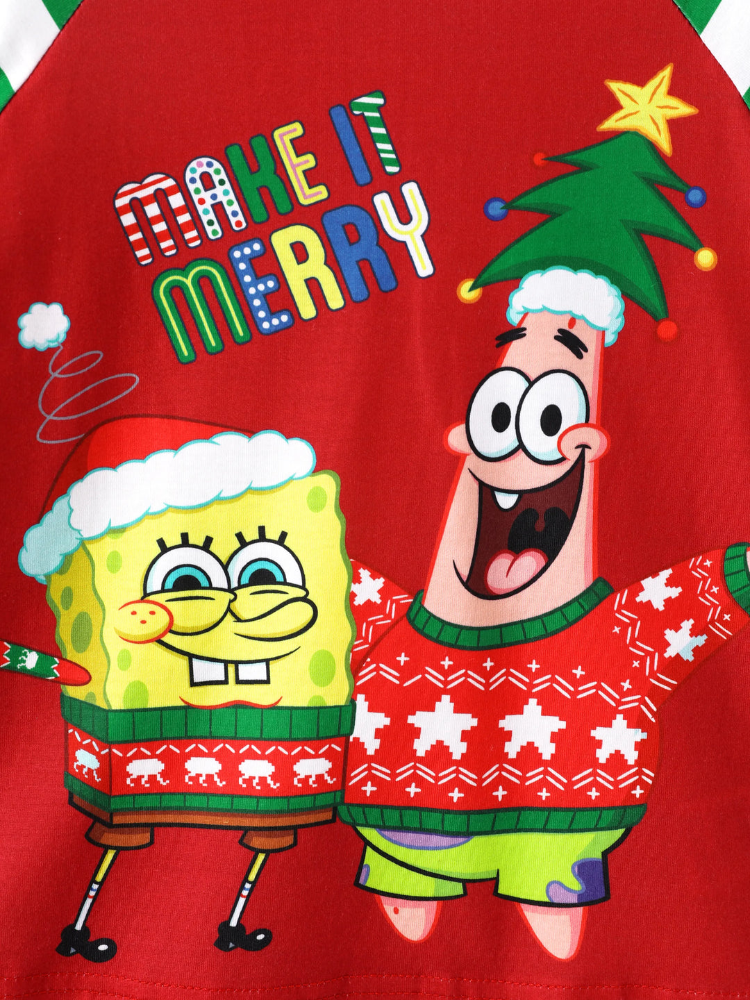 Conjunto de Pijamas com Listras de Natal da Família SpongeBob SquarePants, com Meias de Natal Vermelhas.