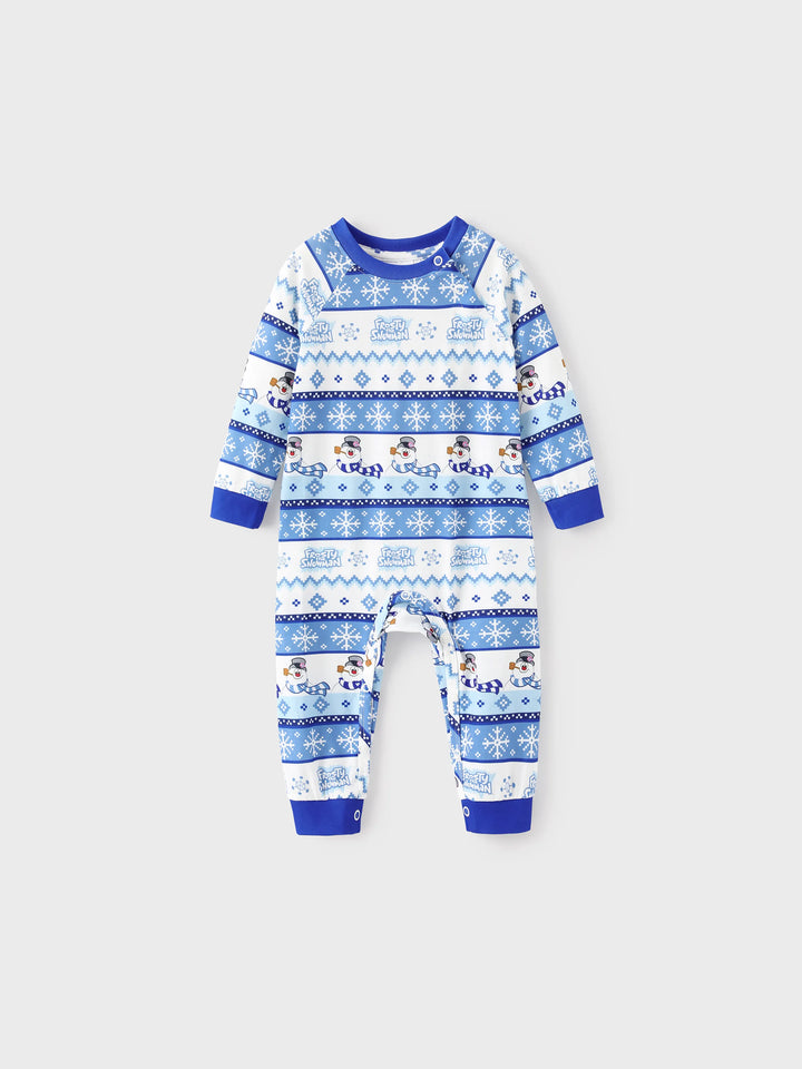 Conjunto de Pijamas de Natal em Família a Condizer com Frosty, o Boneco de Neve, com Meias de Natal Azuis