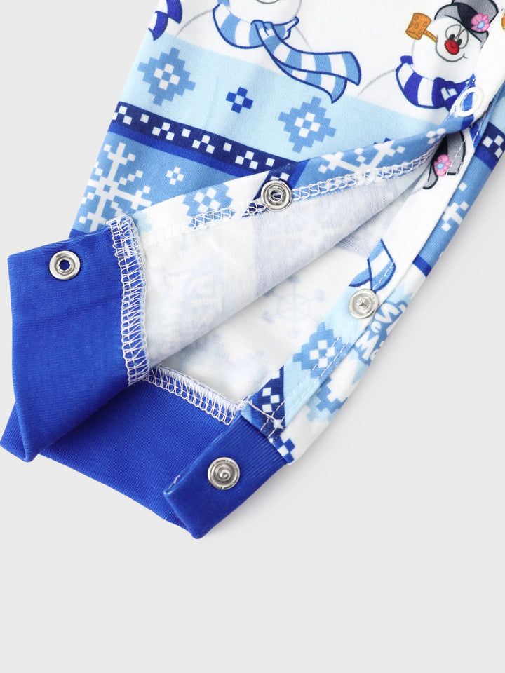 Conjunto de Pijamas de Natal em Família a Condizer com Frosty, o Boneco de Neve, com Meias de Natal Azuis
