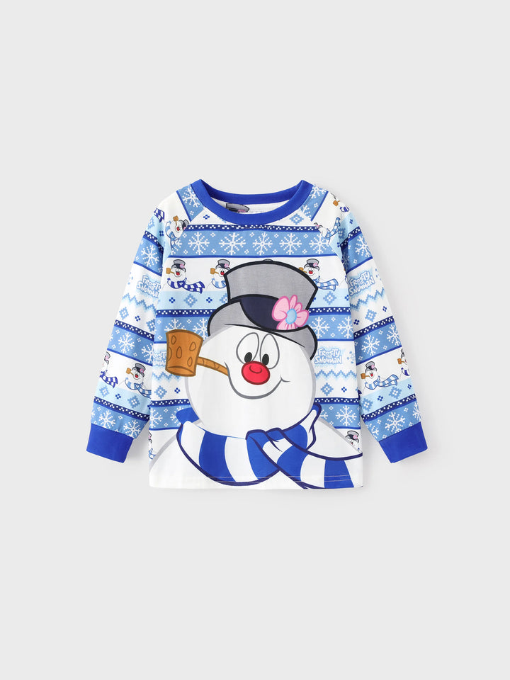 Conjunto de Pijamas de Natal em Família a Condizer com Frosty, o Boneco de Neve, com Meias de Natal Azuis