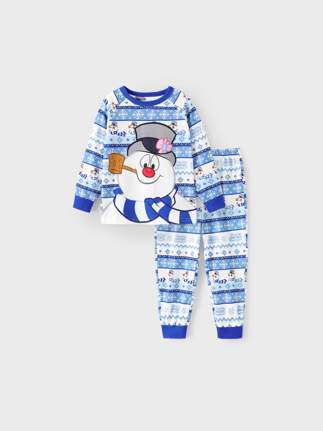 Conjunto de Pijamas de Natal em Família a Condizer com Frosty, o Boneco de Neve, com Meias de Natal Azuis
