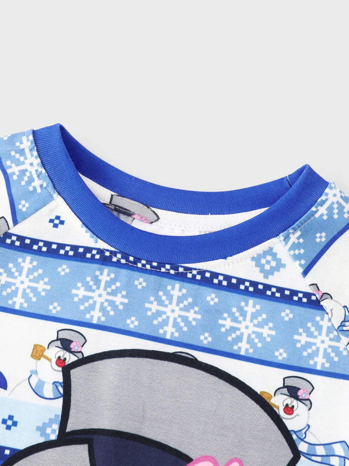 Conjunto de Pijamas de Natal em Família a Condizer com Frosty, o Boneco de Neve, com Meias de Natal Azuis