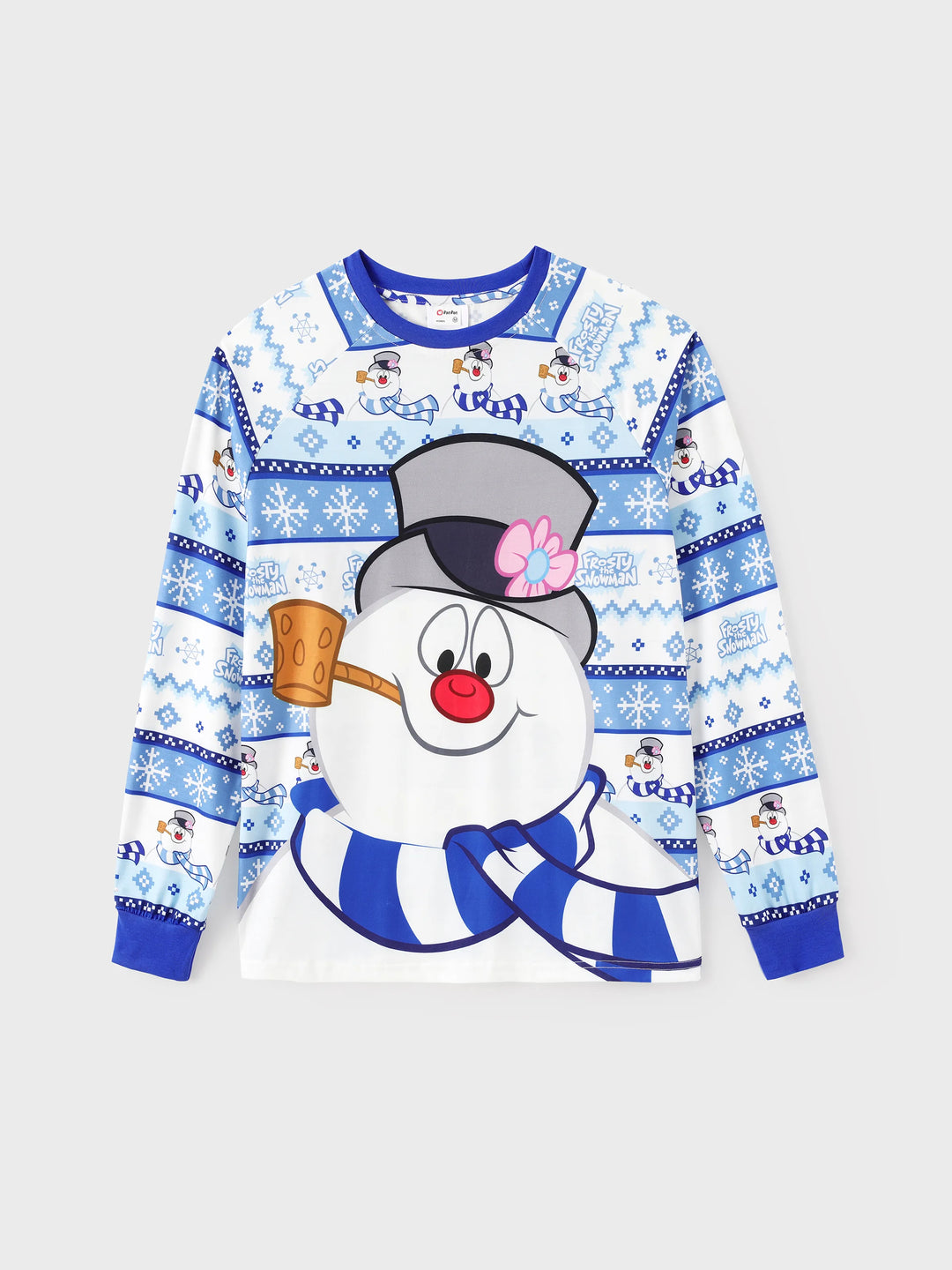 Conjunto de Pijamas de Natal em Família a Condizer com Frosty, o Boneco de Neve, com Meias de Natal Azuis