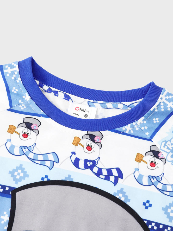 Conjunto de Pijamas de Natal em Família a Condizer com Frosty, o Boneco de Neve, com Meias de Natal Azuis