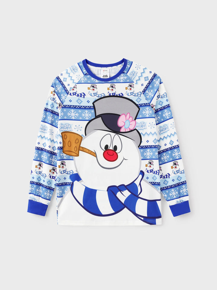 Conjunto de Pijamas de Natal em Família a Condizer com Frosty, o Boneco de Neve, com Meias de Natal Azuis