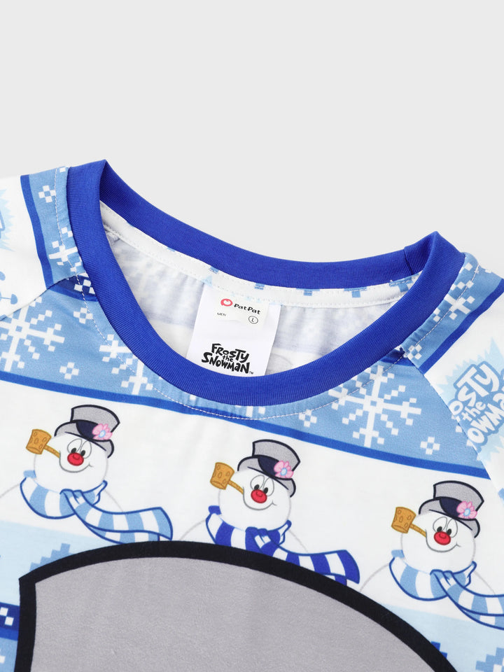 Conjunto de Pijamas de Natal em Família a Condizer com Frosty, o Boneco de Neve, com Meias de Natal Azuis