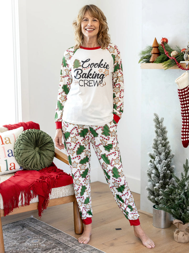 Conjunto de Pijamas em Família a Condizer para o Natal Estampado com Árvore de Natal em Vermelho e Abricot, com Meias de Natal em Abricot