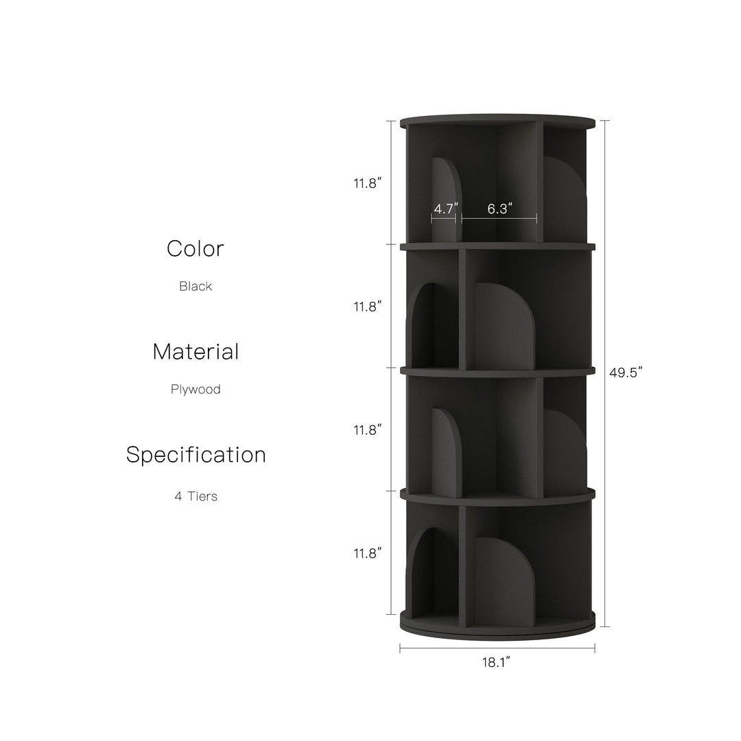 RAZU Série Vortex Circinus Core Estante Giratória 360° em Contraplacado Preto 4 Níveis