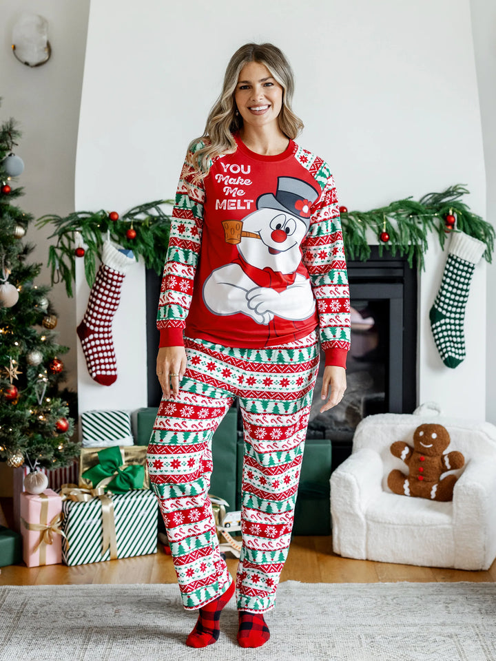 Conjunto de Pijamas Polar em Fleece com Padrão Fair Isle para a Família - Frosty, o Boneco de Neve - Natal - Vermelho