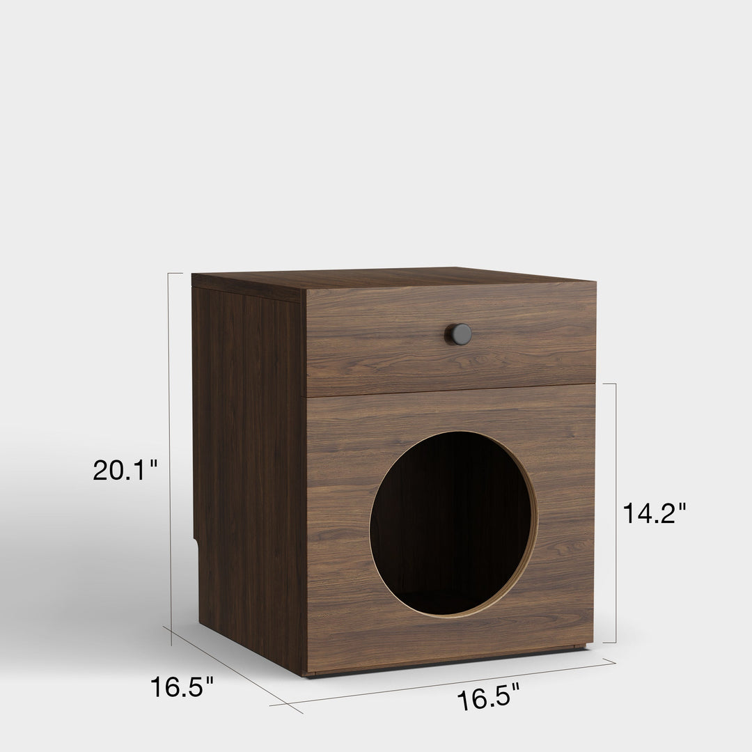 Mesa de Cabeceira em Madeira Razu com Casinha para Gato
