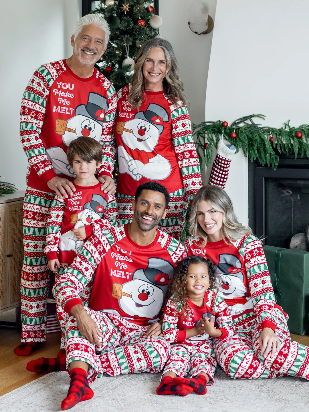 Conjunto de Pijamas Polar em Fleece com Padrão Fair Isle para a Família - Frosty, o Boneco de Neve - Natal - Vermelho