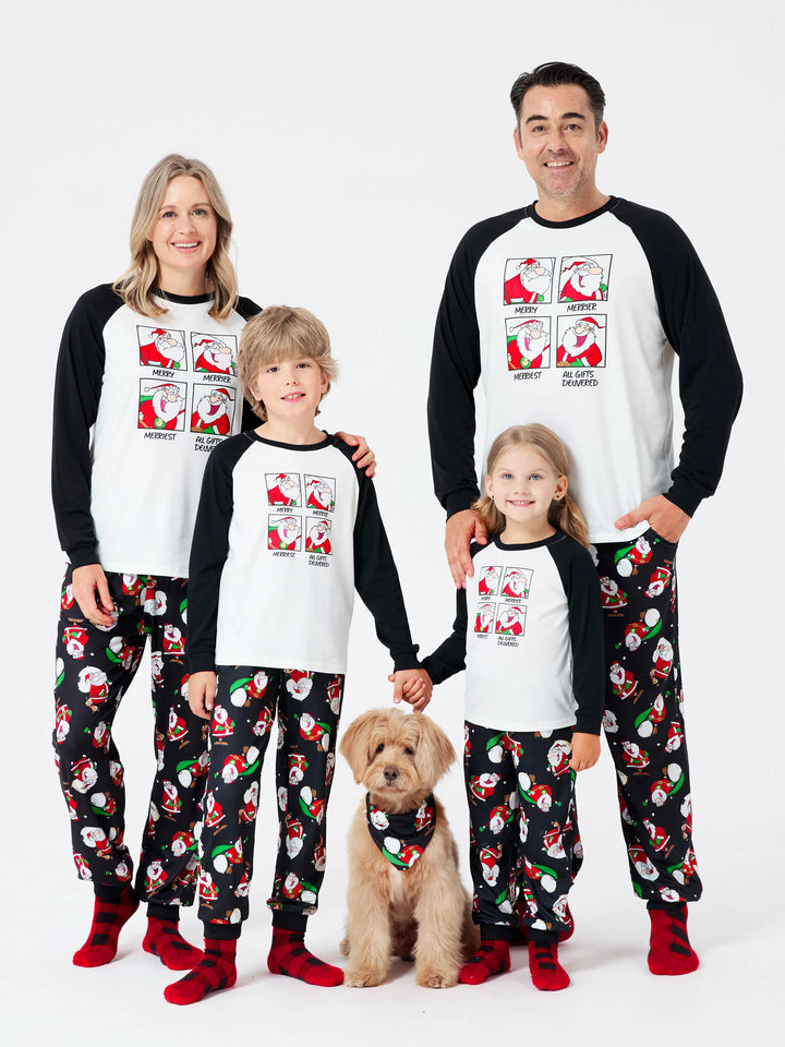Conjunto de Pijamas em Família para Natal com Estampado de Pai Natal Preto e Branco e Meias de Natal Pretas