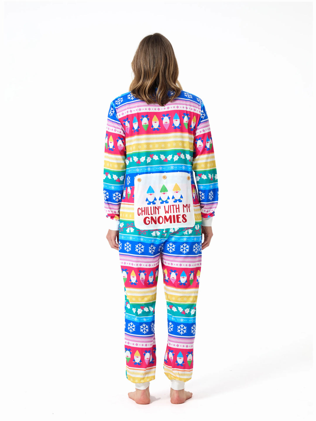 Conjunto de Pijamas de Natal para a Família com Padrão de Gnomos e Listras, incluindo Meias de Natal em Multicor