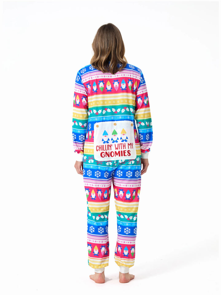 Conjunto de Pijamas de Natal para a Família com Padrão de Gnomos e Listras, incluindo Meias de Natal em Multicor