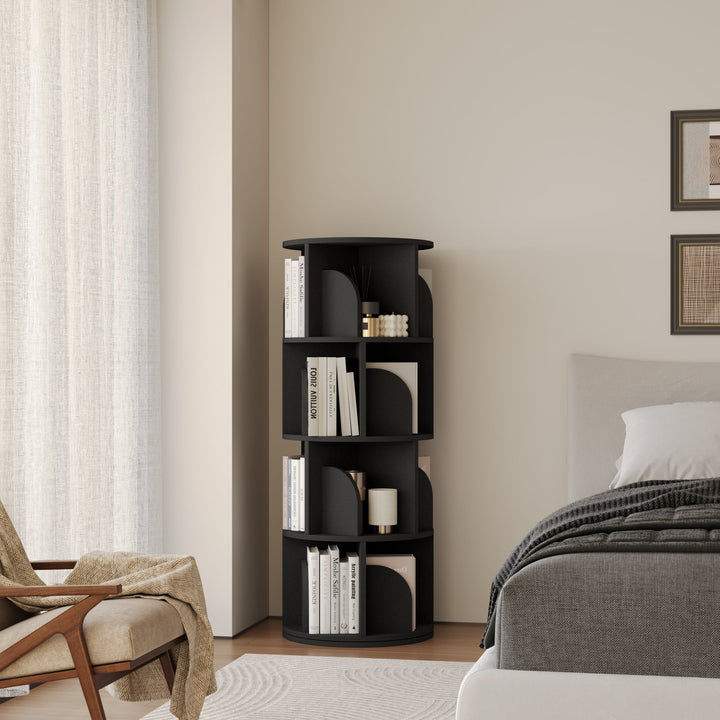 RAZU Série Vortex Circinus Core Estante Giratória 360° em Contraplacado Preto 4 Níveis