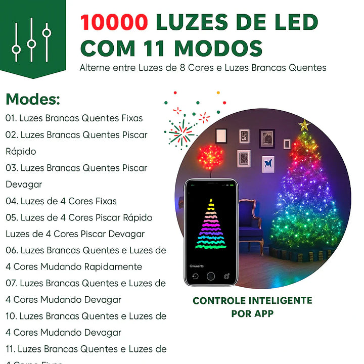 Árvore de Natal Completa com Luzes LED e Montagem Automática por controlo