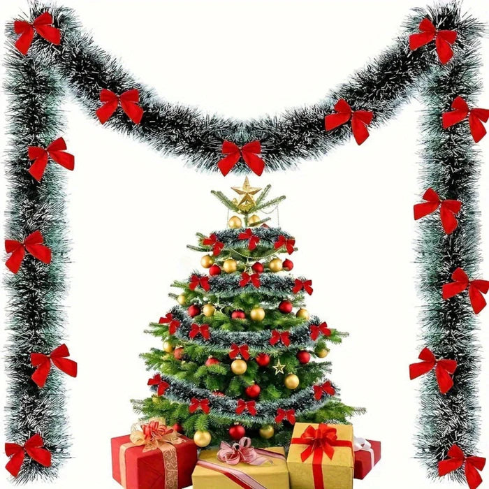 Festão de Natal Preto com Laços Vermelhos