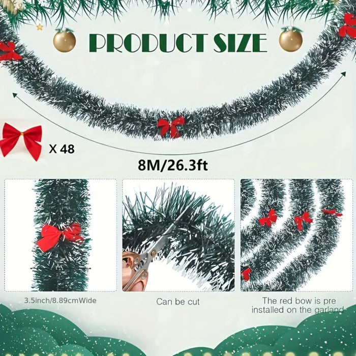 Festão de Natal Preto com Laços Vermelhos