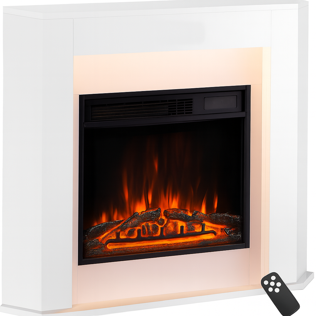 Lareira Elétrica com Chama 3D, Luz LED e Comando Remoto