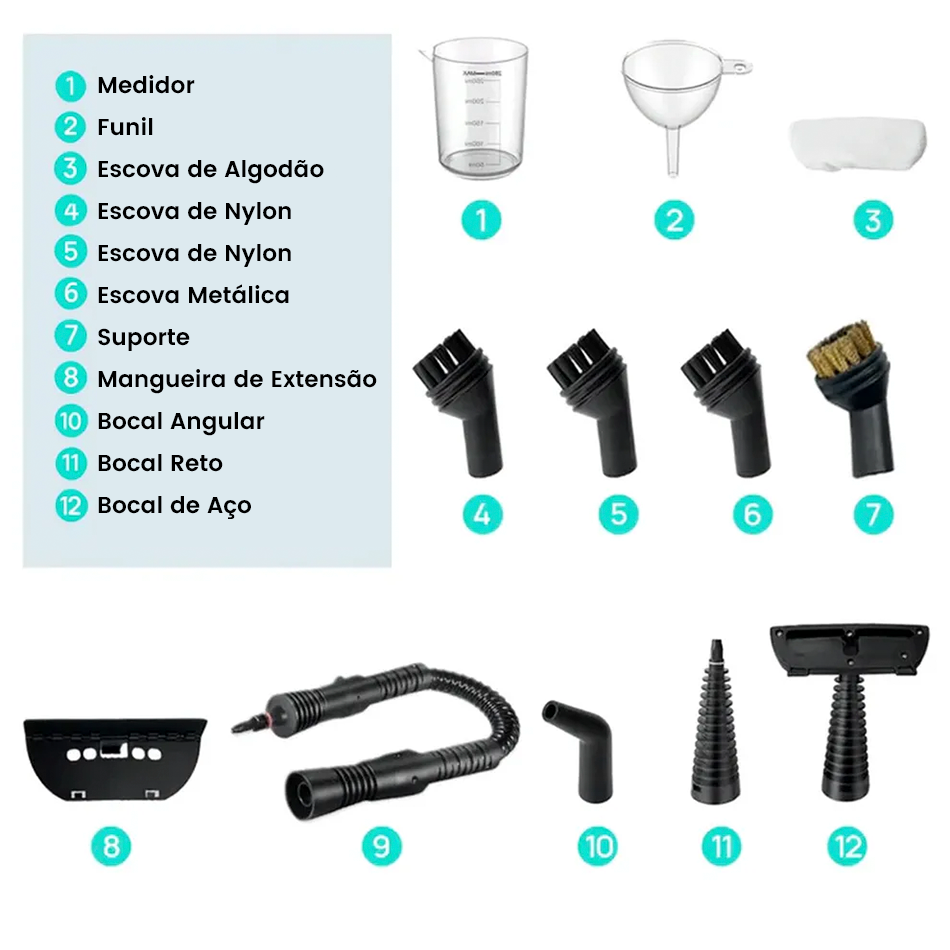 Limpador a Vapor Portátil 10 Em 1 Multifunções