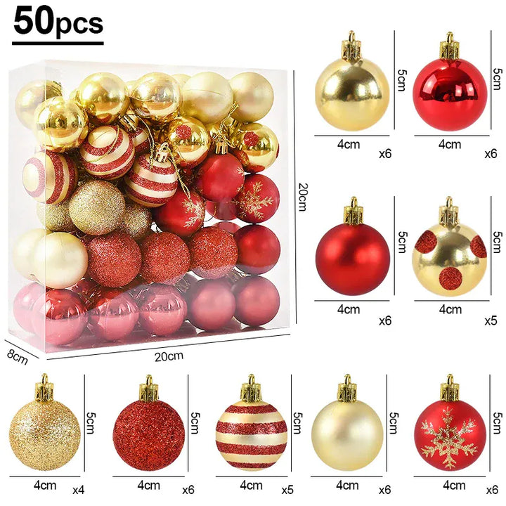 Conjunto 50 Bolas de Natal Vermelhas e Douradas — Luxo & Elegância Festiva