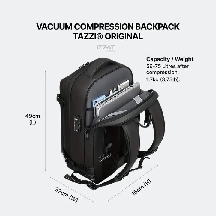 Vacuum Compression Backpack Tazzi® Original + Gifts Travel Essentials