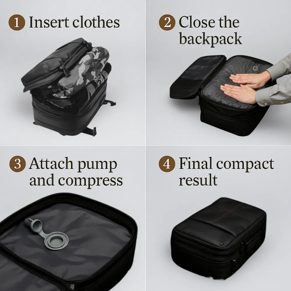 Vacuum Compression Backpack Tazzi® Original + 3 Gifts Travel Essentials