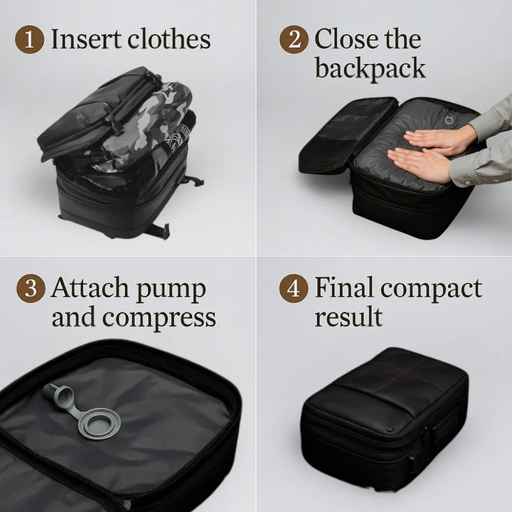 Vacuum Compression Backpack Tazzi® Original + 3 Gifts Travel Essentials