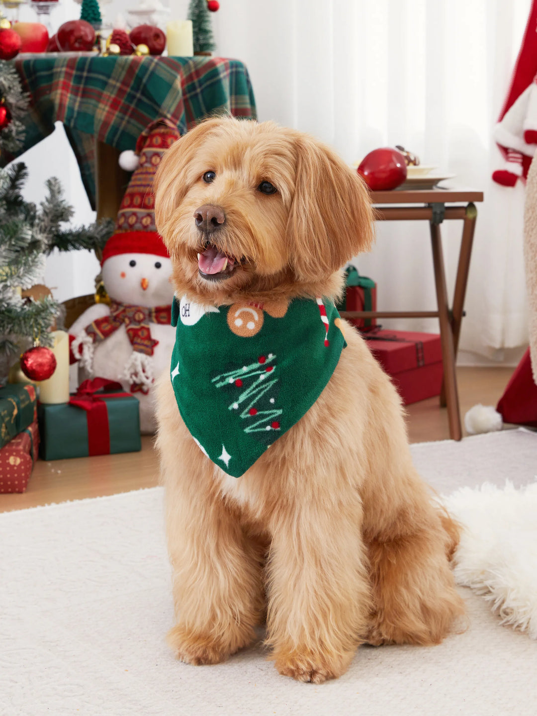 Conjuntos de Pijamas de Natal para a Família em Fleece com Pai Natal e Mangas Compridas, acompanhados por Meias de Natal, na Cor Verde Escuro