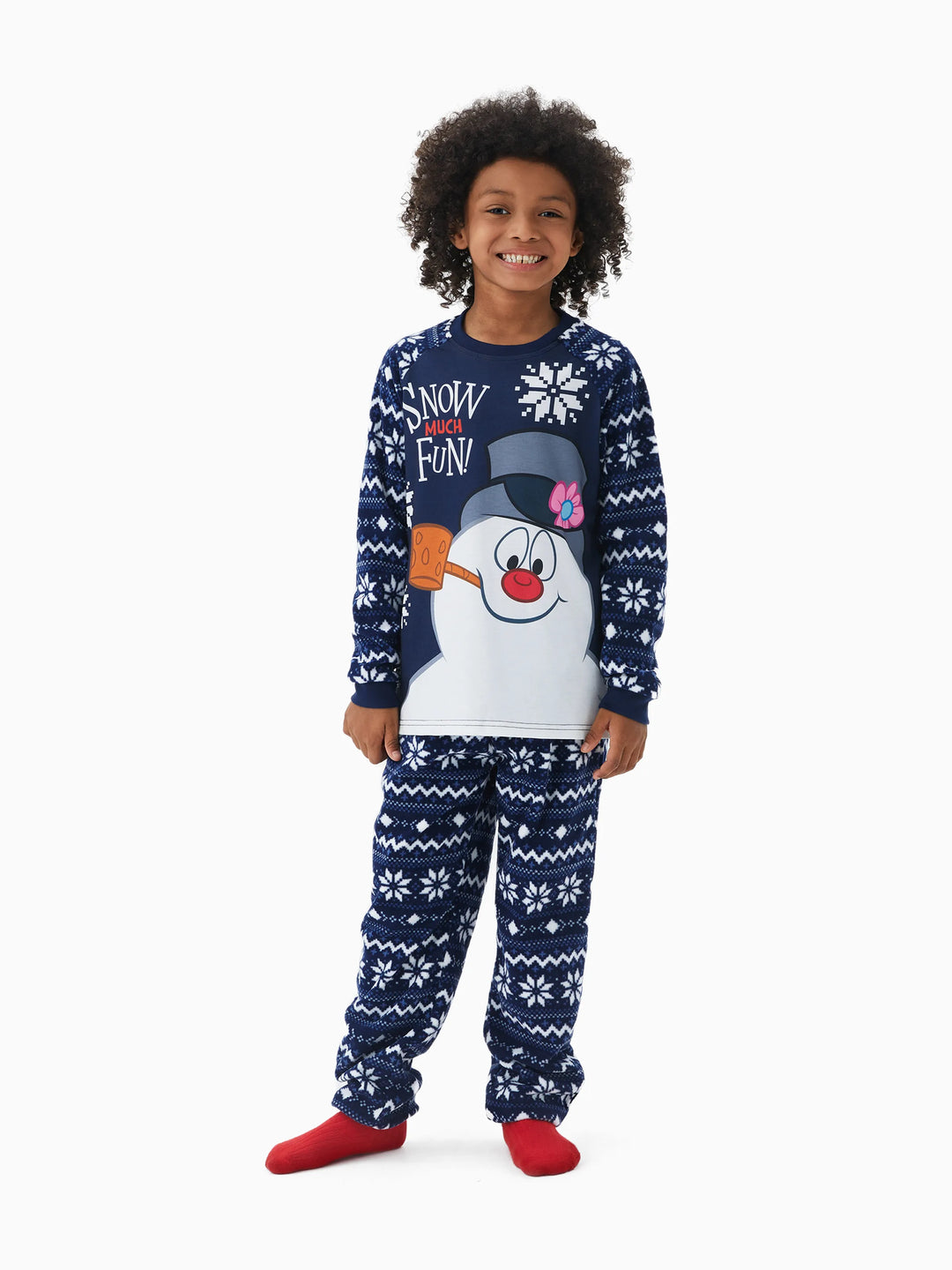 Conjunto de Pijamas de Natal em Fleece “Frosty The Snowman” com Estampa de Flocos de Neve e Meias de Natal
